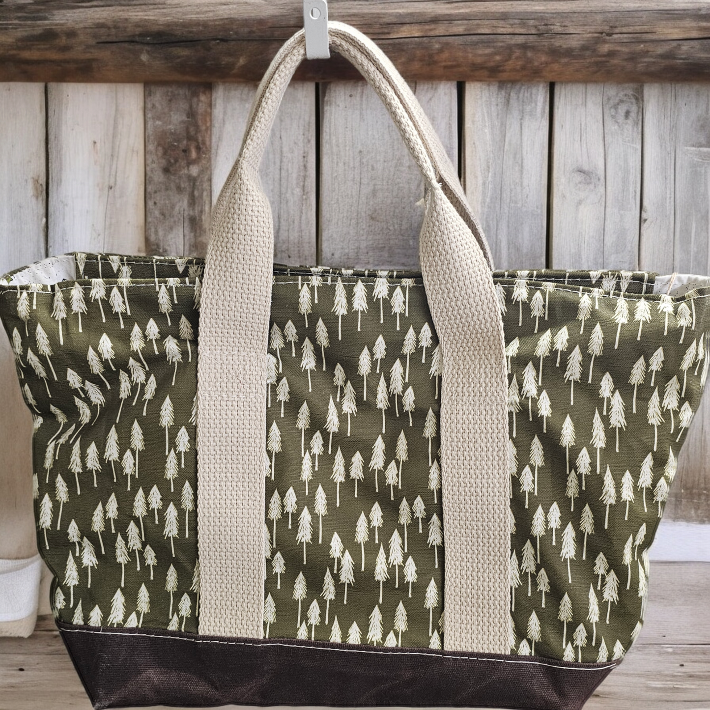 Simply B: Small Simple Tote- Cotton Canvas Trees