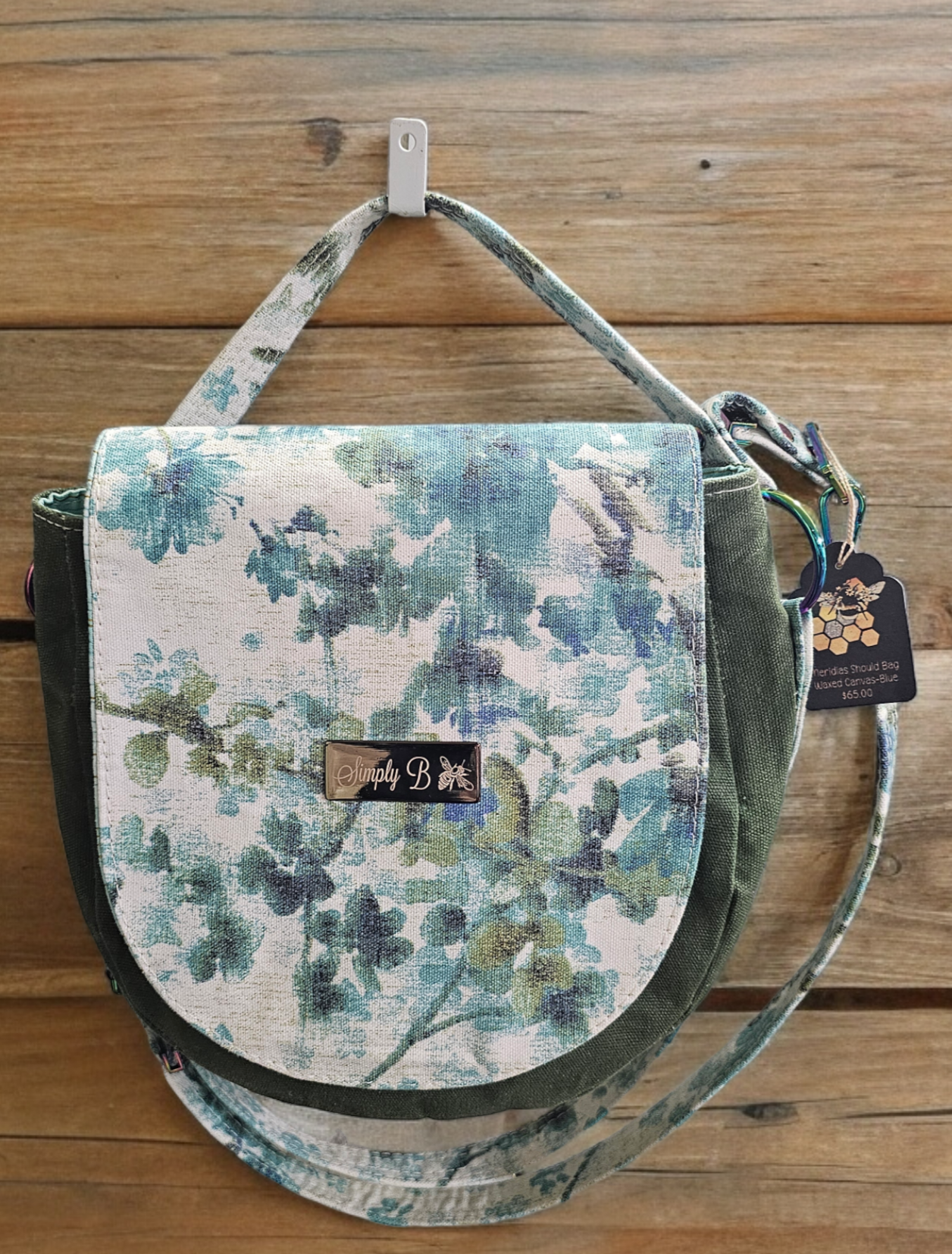 Simply B: Meridias Shoulder Bag- Waxed Canvas-Blue