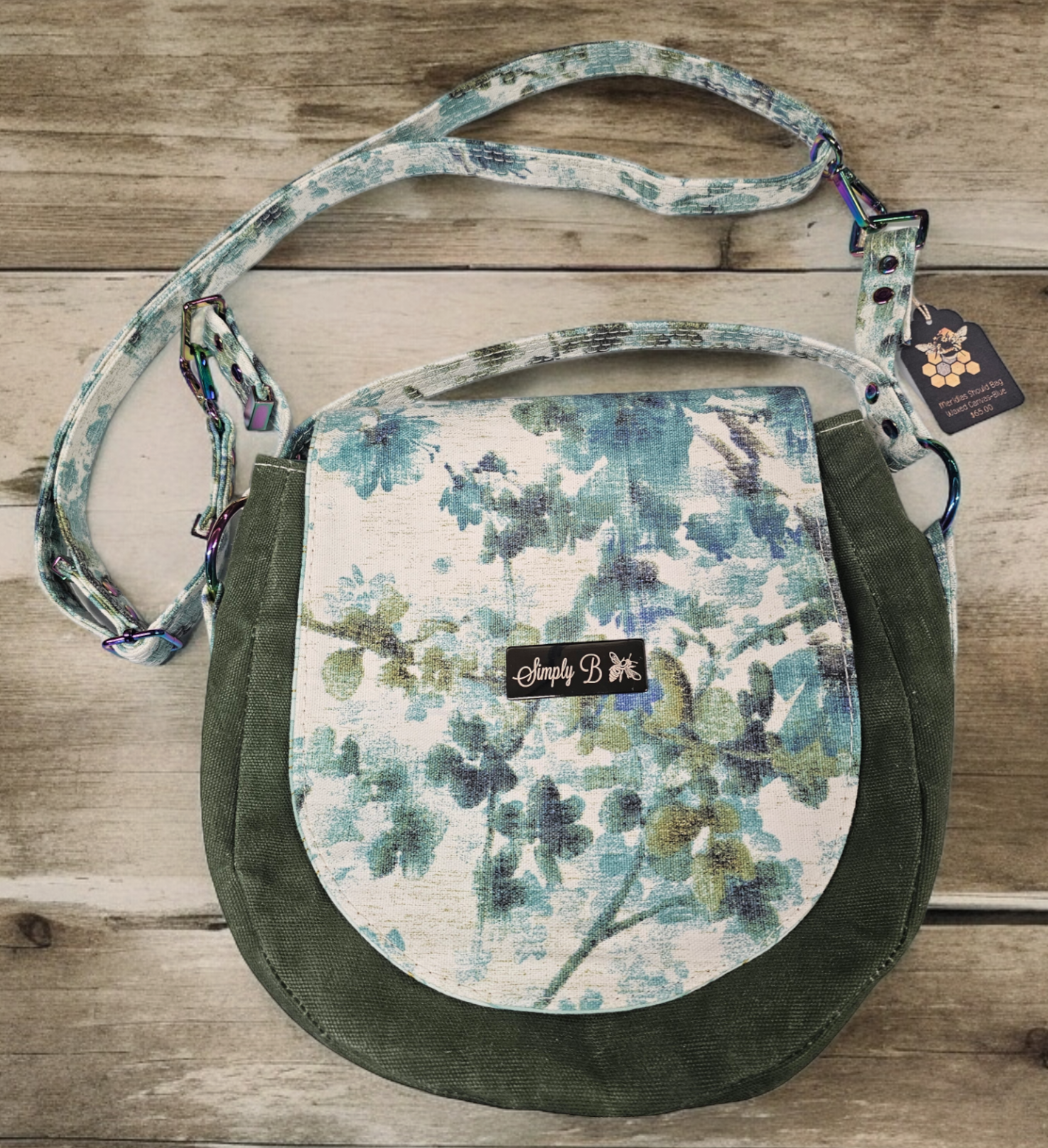 Simply B: Meridias Shoulder Bag- Waxed Canvas-Blue