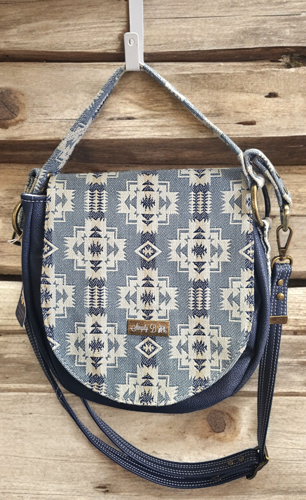 Simply B: Meridias Shoulder Bag- Pendelton Blue with Faux leather