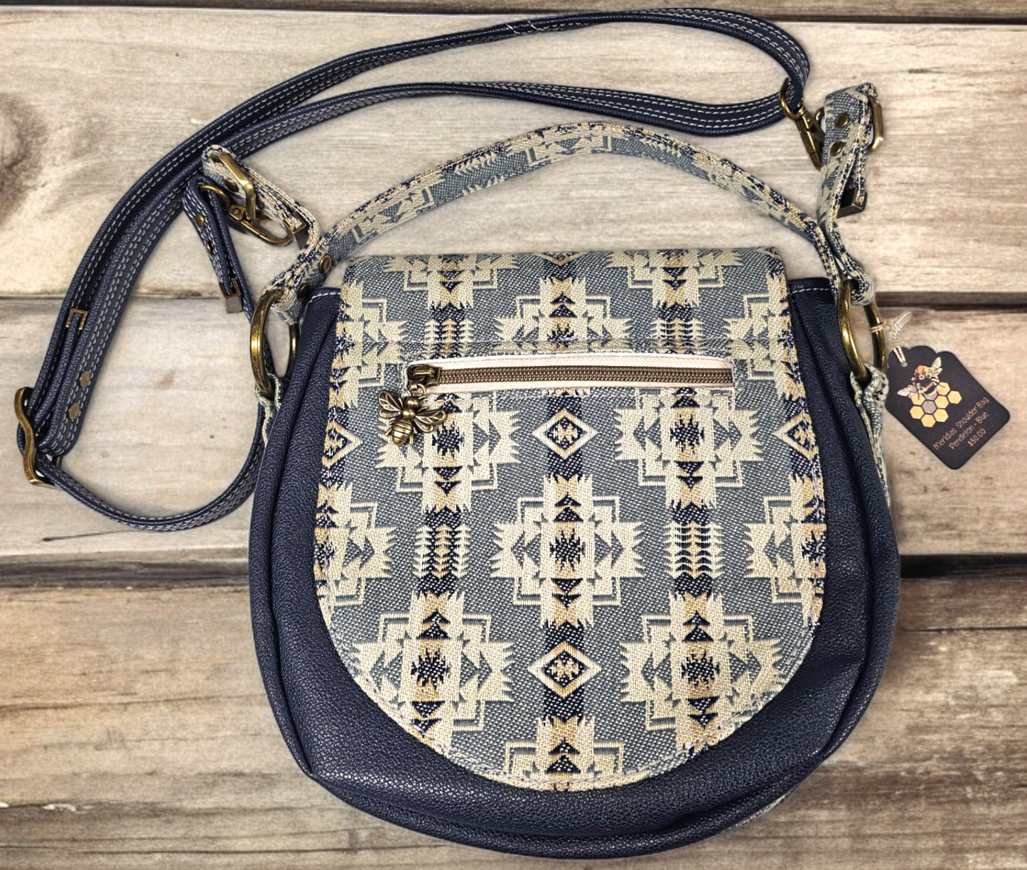 Simply B: Meridias Shoulder Bag- Pendelton Blue with Faux leather