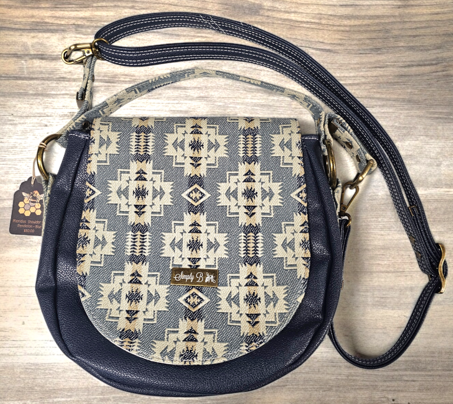 Simply B: Meridias Shoulder Bag- Pendelton Blue with Faux leather