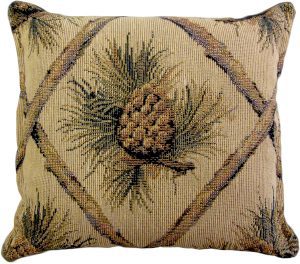 Pine Cones on Beige Tapestry 7X8 Balsam Pillow moodytreefarm