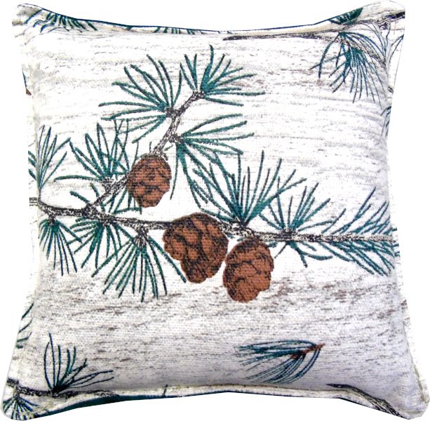 A throw pillowcase with pine cones