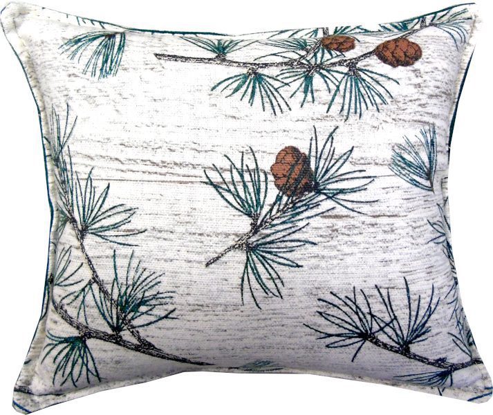 Pillow with pine branches on white birch design