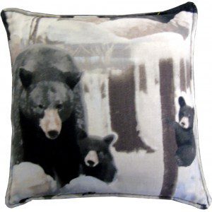 A pillow with a bear design