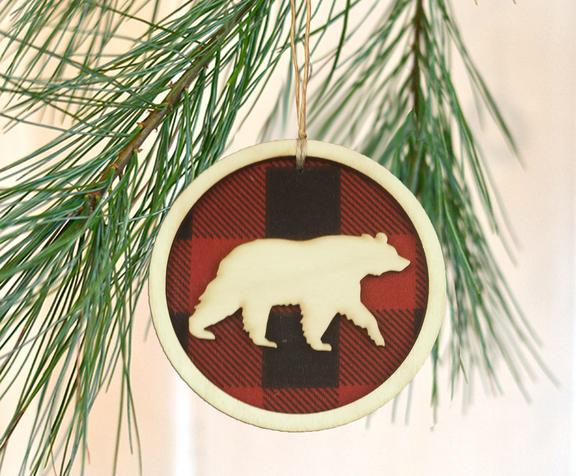 Adirondack Style Buffalo Plaid Wooden Ornament - Locally Hand Crafted