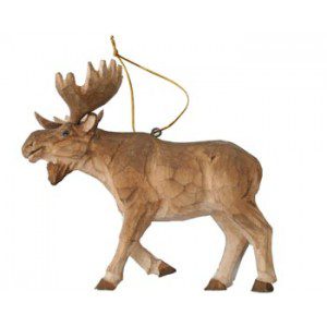 A wooden moose ornament