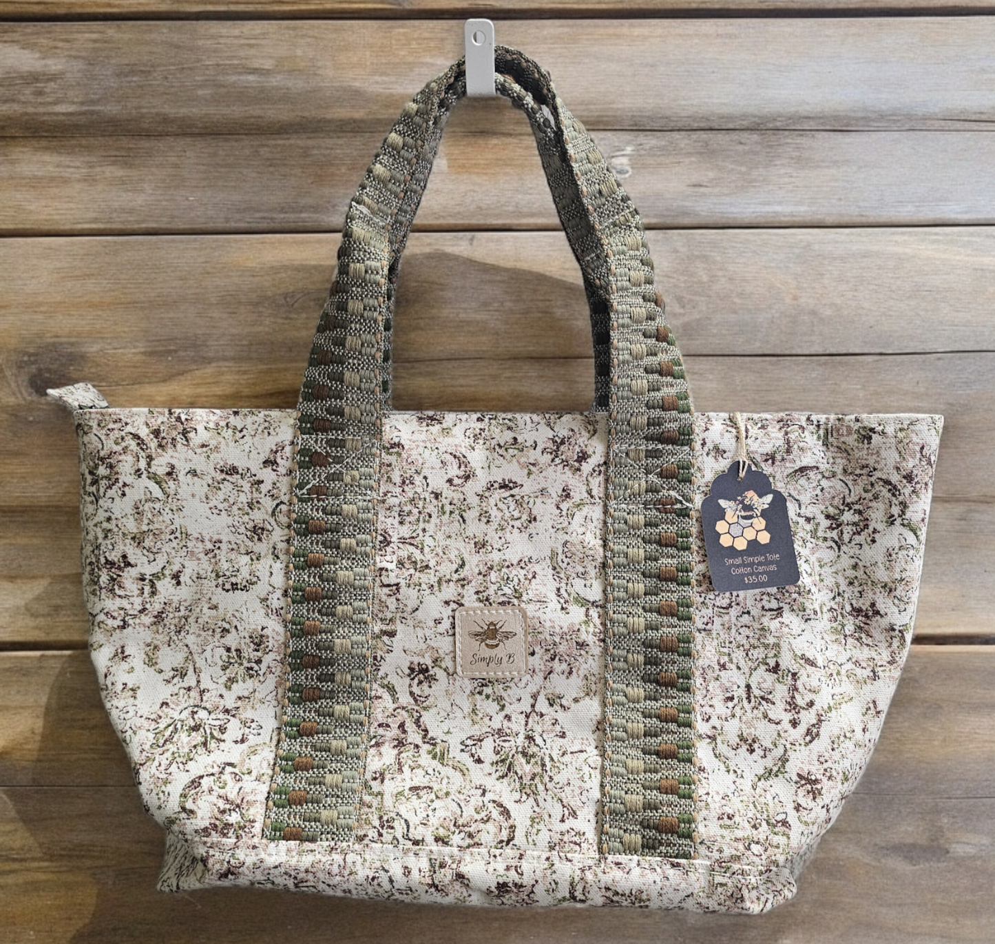Simply B: Small Simple Tote- Floral Print Cotton Canvas