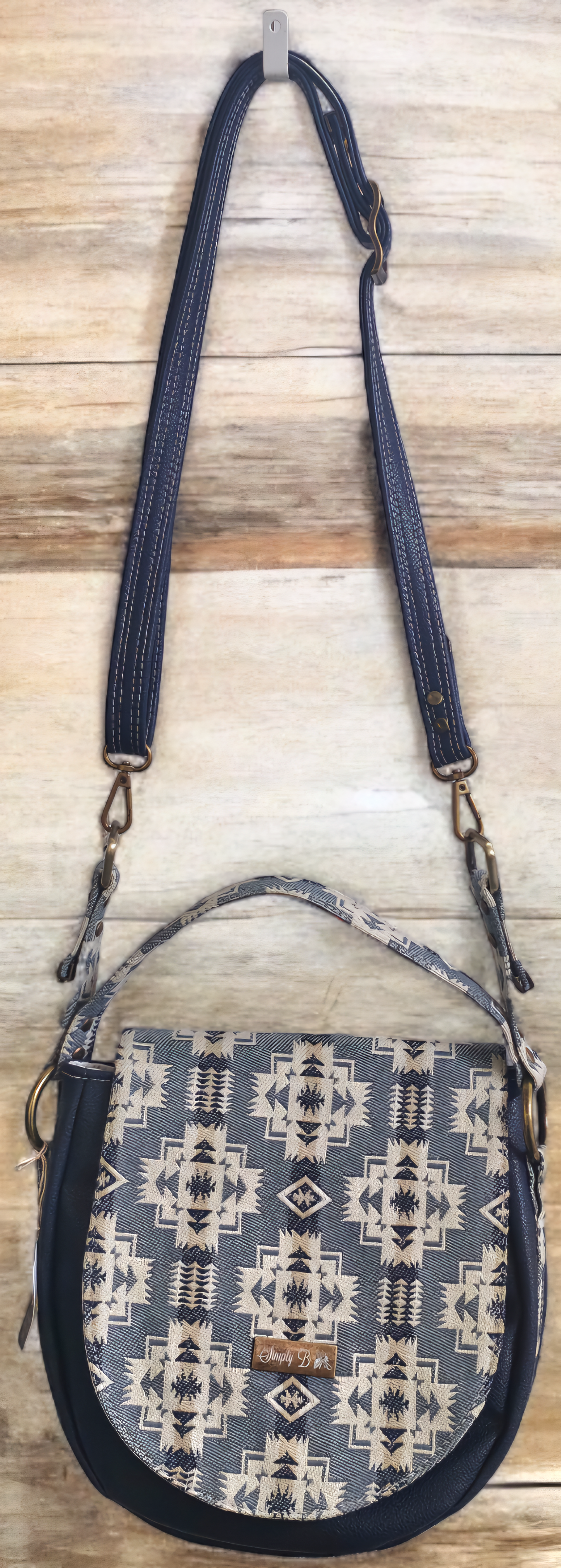Simply B: Meridias Shoulder Bag- Pendelton Blue with Faux leather