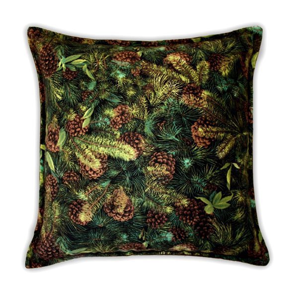 Pine bough leaves on a green pillow