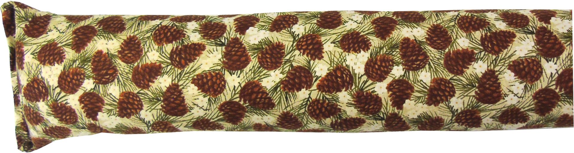 A beige pillow with pine cones print