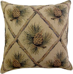 Pine cones on a beige tapestry pillow (1)