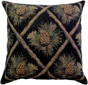Pine Cones on Black Tapestry - 12x12 Balsam Pillow