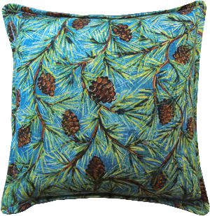 A pillow with pine cones design