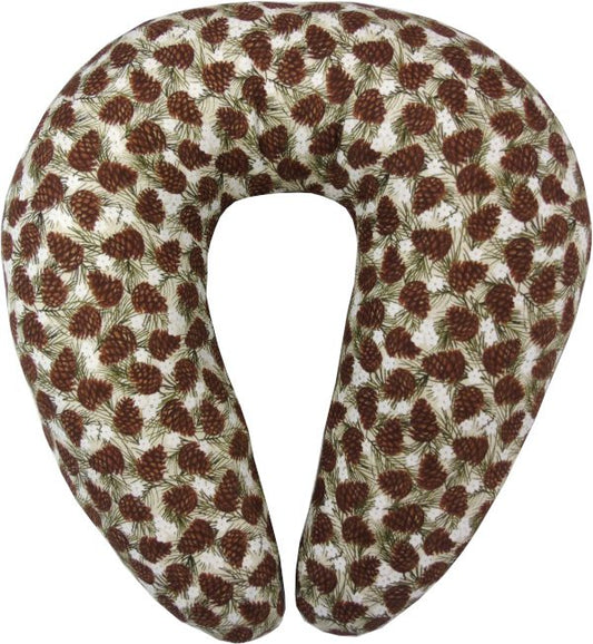 A neck pillow with pine cones print