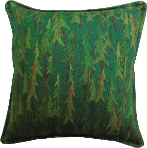 A pillow with pine trees design