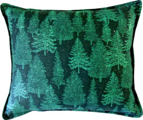 Pillow with shimmering evergreen trees
