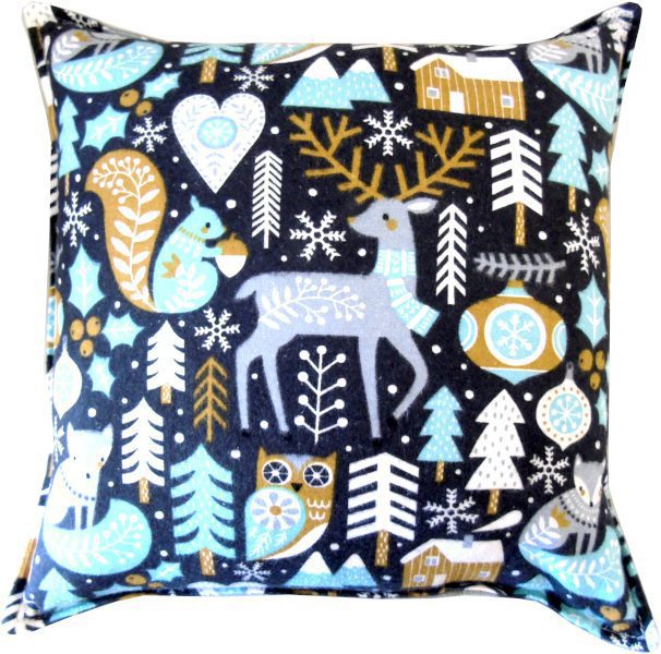 Teal-colored pillow with whimsical woodland animals (2)