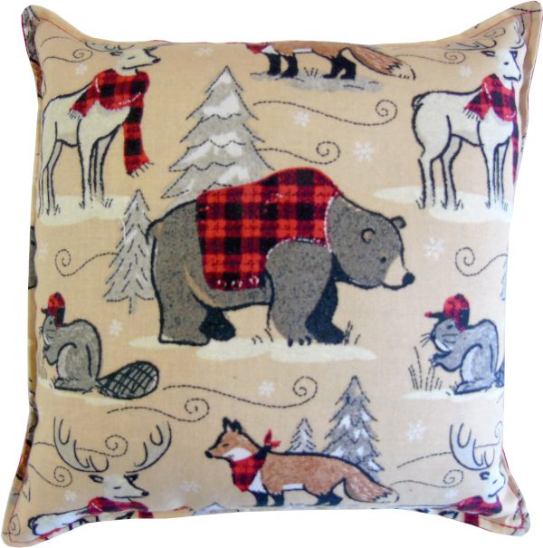 Pillow with bear and other woodland animals in plaid (1)