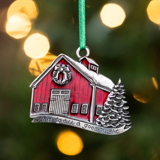 Good Night Red Barn Pewter Ornament