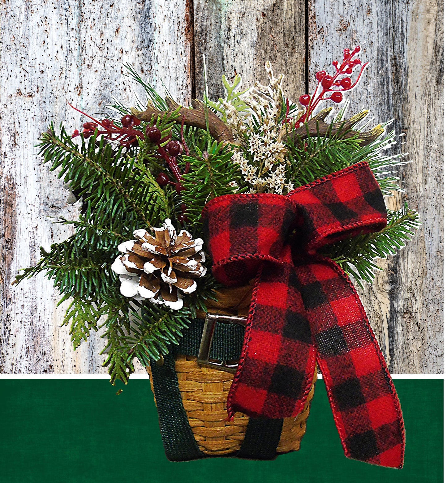 Adirondack Style Small Pack Basket with Antlers